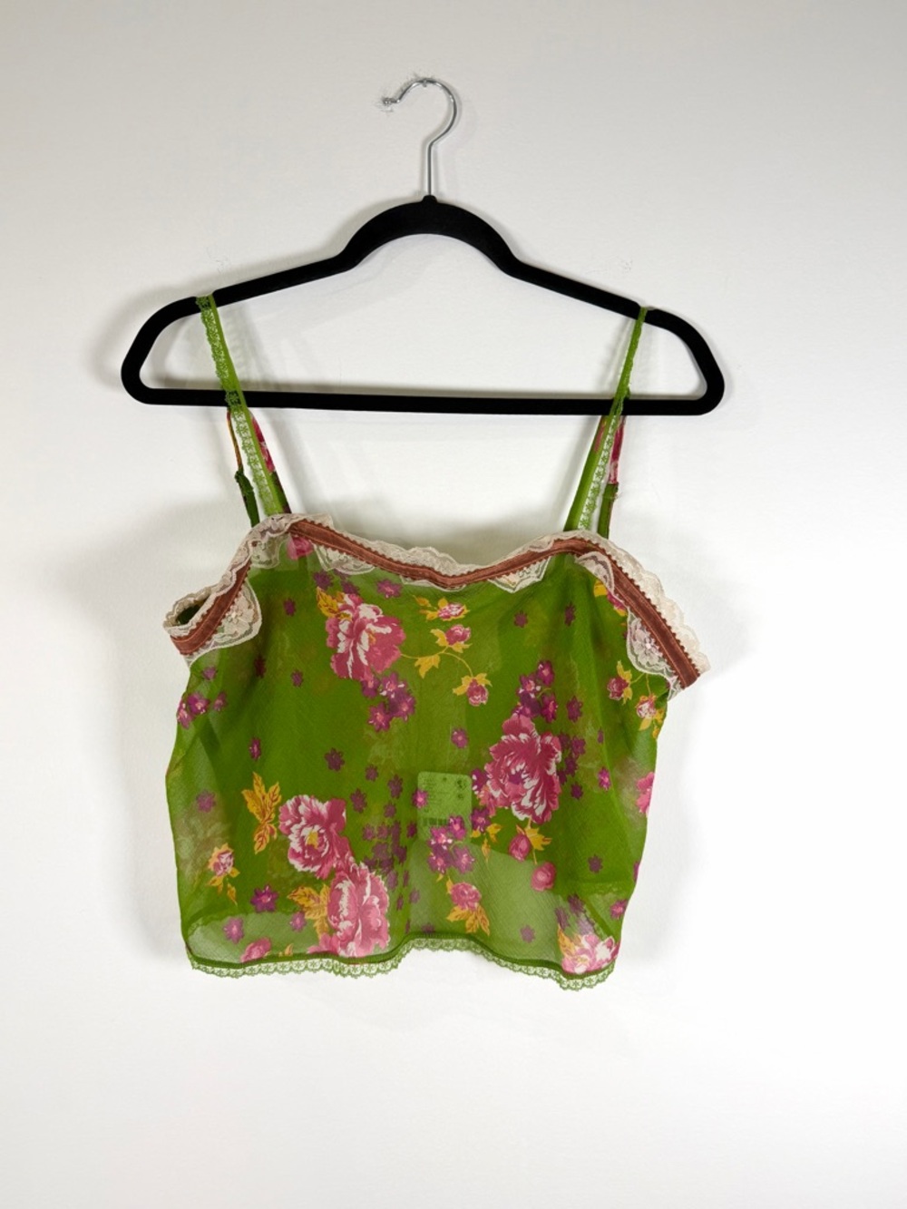 Free People Green Floral Lace-Trim Cami